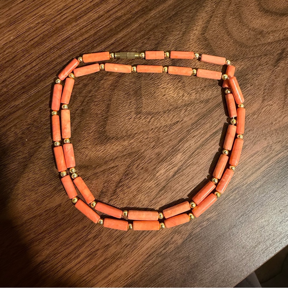 Coral Bead Necklace with Gold-Tone Spacers | Vintage Style